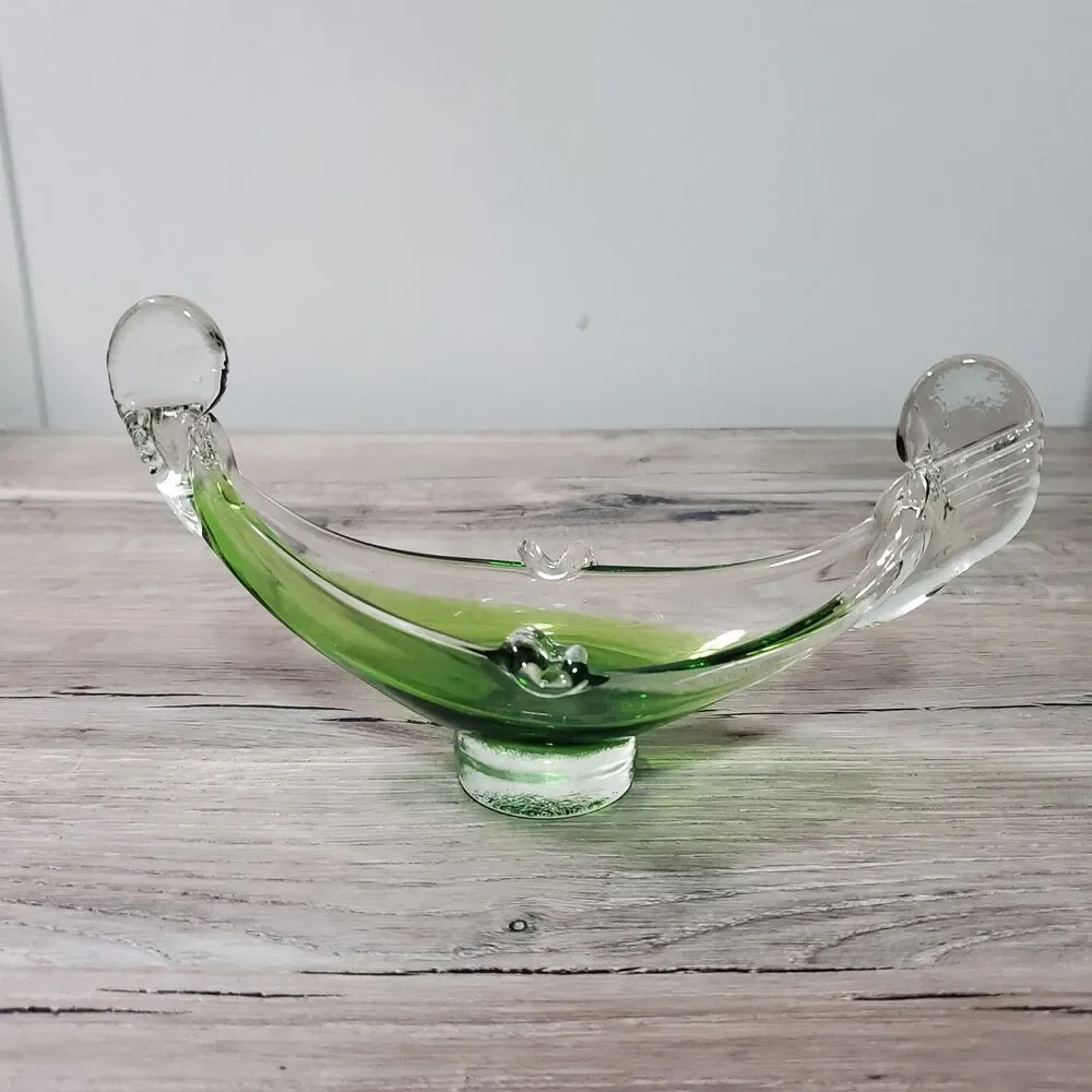 Vintage Art Glass Gondola Boat Green Sommerso Mid Century Italy